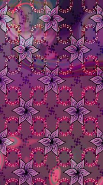 Raster illüstrasyonu. Mor renkli Asya tekstili. Suluboya çiçekli çiçek deseni.