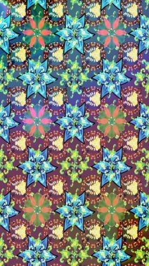 Mavi renkli çiçekler. El çizimi çiçekli soyut çizim kalıbı. Raster illüstrasyonu.