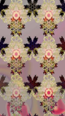 Eskiz geçmişi. Kumaş, tekstil, duvar kağıdı baskısı için. Eski usul. Miles Fleur, süslü püslü bir süs. Raster illüstrasyonu. Tomurcukları papatya çiçekleri olan sevimli bir çiçek deseni..