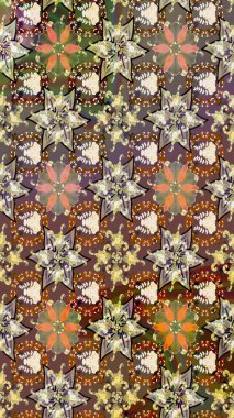 Kahverengi renkli çiçekler. Raster illüstrasyonu. Asya tekstil tarzında. Raster illüstrasyonu. Çiçek desenini çiz.