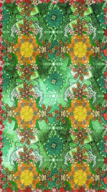 Raster hisseleri. Eskiz arkaplan modeli. Suluboya, elle çizilmiş. Yeşilde çiçekler.