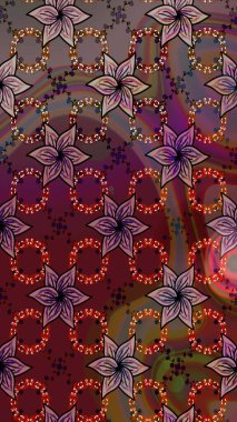 Kahverengi renkli etnik çiçeklerin olduğu zarif bir eskiz modeli. Raster Çiçek İllüstrasyon Şirin Tekstil.