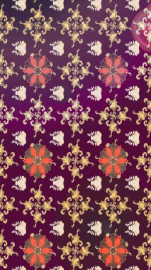 Bahar çiçekleri dallı desen, mor renkler ve çiçek silueti. Raster deseni.