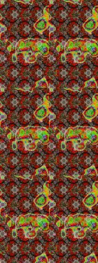 Suluboya elle çizilmiş çiçek desenli eskiz deseni. Parlak renkli fantezi çiçekleri, yapraklar, kahverengi renkli tomurcuklar, kahverengi.