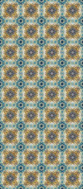 Altın element mavi, gri ve nötr renklerde. Barok tarzında altın çiçek süsü. Damask arkaplanı tekerrür ediyor. Antika altın tekrarlanabilir duvar kağıdı.