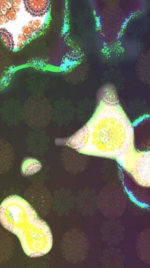 Çiçeksel fantezi tasarımı ve parlak bir arka plan çizimi. Düz Çiçek Elementleri Tasarımı. Renkli Bahar Teması çizim şablonu.