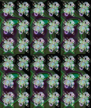 Elle çizilmiş çiçek desenli Raster çizimi. Yeşil arka planda. Çocuksu tasarım. Tekstil, kumaş, ambalaj, hatıra defteri için güzel çiçek arkaplanı..