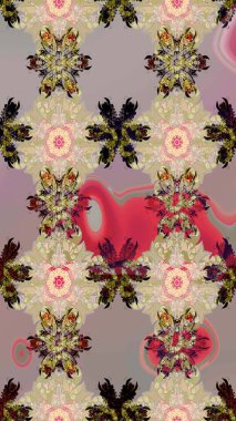 Bej renkli etnik çiçekli zarif eskiz deseni. Raster Çiçek İllüstrasyonu güzel tekstil..