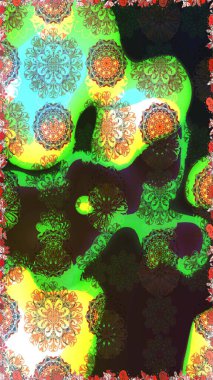 Zarif, parlak ve yeşil çiçek desenli bir taslak. Sabıka baskıları, bebek kıyafetleri, duvar kâğıtları, paket kutuları vb..