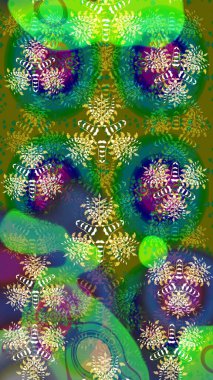 Yeşil renkli Asya tekstili. Raster illüstrasyonu. Suluboya çiçekli çiçek deseni.