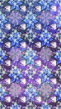 Raster illüstrasyonu. Tropik çiçek desenleri. Mavi renkte çiçekler.