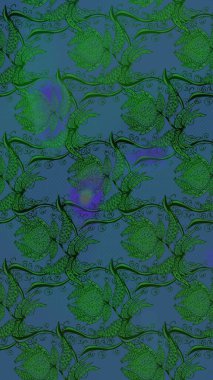 Tekstil için suluboya eskiz deseni. Şirin çiçekli, desenli, mavi renkli renkli bir eskiz deseni. El çizimi çiçek çizimi deseni (fayans)).