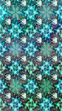 Düz Çiçek Elementleri Tasarımı. Renkli Bahar Teması eskiz kalıbı. Raster illüstrasyonundaki çiçek desenli çizim. Mavi renkte çiçekler.