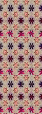 Eskiz geçmişi. Renkli desenli eskiz deseni, bej çiçekler ve dekoratif elementlerle. Raster illüstrasyonu. Eski usul. Kumaş, tekstil ve duvar kağıdı baskısı için..