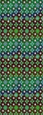 Eski usul. Renkli desenli eskiz deseni, yeşil çiçekler ve dekoratif elementlerle. Raster illüstrasyonu. Eskiz geçmişi. Kumaş, tekstil ve duvar kağıdı baskısı için..