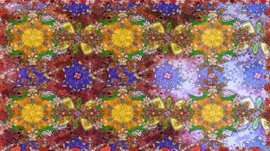 Kahverengi üzerine kahverengi. El çizimi çiçek unsurları olan soyut çizim raster deseni. Çiçekli ipek eşarp. Retro tekstil tasarım koleksiyonu. 1950 'ler-1960' lar motifleri.