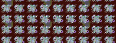 Raster illüstrasyonu. Patlayan çiçekler soyut olarak yerleştirilmiş. Kahverengi renklerde bahar çiçekleri. Raster deseni.