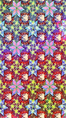 Raster illüstrasyonundaki çiçek desenli çizim. Düz Çiçek Elementleri Tasarımı. Süslü kumaş deseni. Renkli Bahar Teması çizim şablonu.