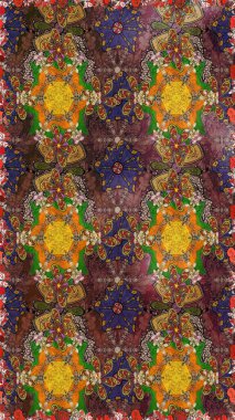 Eski usul. Raster illüstrasyonu. Kumaş, tekstil, duvar kağıdı baskısı için. Tomurcukları papatya çiçekleri olan sevimli bir çiçek deseni. Miles Fleur, süslü püslü bir süs. Taslak arkaplan.