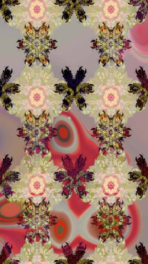 Bej renkli Asya tekstili. Raster illüstrasyonu. Çiçek desenini çiz.