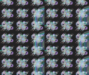 Raster illüstrasyonundaki çiçek desenli çizim. Suluboya tarzında gri renkte çiçekler.