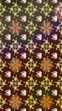 Çiçek desenli çizim. Asya tekstil tarzında. Kahverengi renkli çiçekler. Raster illüstrasyonu. Raster illüstrasyonu.