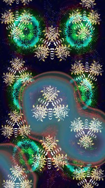 Soyut etnik raster çizim kalıbı. Çiçekler. Vadinin mavi renkli çiçekleri.