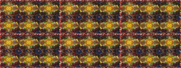 Raster Çiçek İllüstrasyonu 'nun şirin tekstili. Kahverengi ve sarı renklerde etnik çiçeklerle kusursuz bir desen..