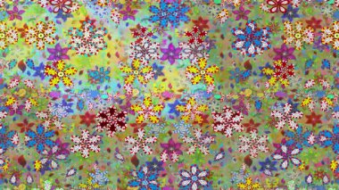 Renkli unsurlarla hareketli arka plan görüntüleri. Çiçekler. Eski model. Bayrak tarzı. Video kaydı. Şablon. Döngü. Kusursuz.. 