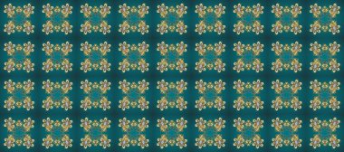 Altın element mavi, yeşil ve bej renklerde. Antika altın tekrarlanabilir duvar kağıdı. Damask arkaplanı tekerrür ediyor. Barok tarzında altın çiçek süsü..