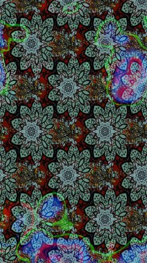 Kumaş desenli papatya çiçeği detayı. Yeşil renkte çiçekler.