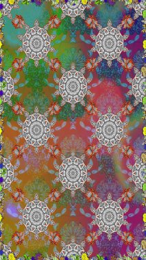 Kusursuz bir mahsul. Düz Çiçek Elementleri Tasarımı. Renkli Bahar Temalı Kusursuz Arkaplan. Raster Şirin kumaş deseni.