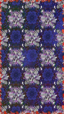 Menekşe yapraklı ve gri renkli yabani çiçekler. Suluboya, elle çizilmiş. Kusursuz bir arka plan modeli. Raster illüstrasyonu.