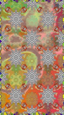 Çiçekli karalama şeklinde Raster çiçek deseni. Gri ve bej renkli yaz çiçekleri. Raster illüstrasyonu.