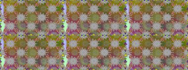 Raster illüstrasyonu. Şirin çiçekli kusursuz desen ve kahverengi ve gri renkli yapraklar, suluboya çiçek deseni, duvar kağıdı, kart veya kumaş için fayanslı.