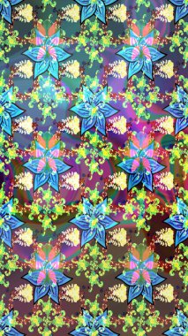 Mavi renklerde. Çiçekli güzel suluboya desen. Raster illüstrasyonu.