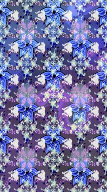 Çiçek deseni. Mavi renkli çiçekler. Raster illüstrasyonu. Mavi renkte çiçek çizimi. Şatafatlı bahar bahçesi dokusu.