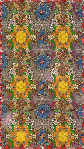 Küçük çiçekli yay deseni çiz. Suluboya tarzında kahverengi renkte. Raster illüstrasyonu.