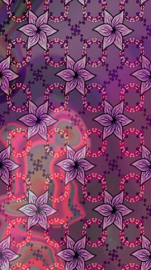 Raster illüstrasyonundaki çiçek desenli çizim. Mor renkte çiçekler.