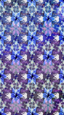 Raster illüstrasyonundaki çiçek desenli çizim. Suluboya tarzında mavi renkte çiçekler.