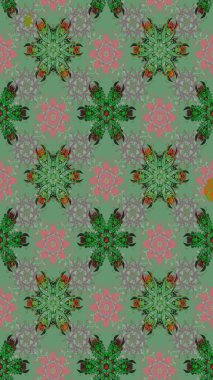 Vadinin yeşil renkli çiçekleri. Çiçekler. Soyut etnik raster çizim kalıbı.