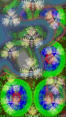 Parmak izi, kumaş, duvar kâğıdı, tekstil için raster dokusu. Nakış desenli çiçek deseni. Renkli grunge, yakut yeşil çiçeklerle soyut arkaplanı zenginleştirir.