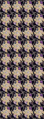 Renkli süs kenarı. Çizim kalıbı. Siyah renklerde. Raster illüstrasyonu. Hint süsü. Çiçek duvar kağıdı.