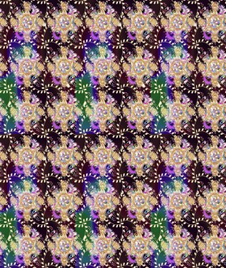 Çiçek desenli çizim. Raster illüstrasyonu. Raster illüstrasyonu. Asya tekstil tarzında. Bej renkte çiçekler.