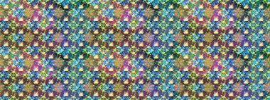 Çiçekli karalama şeklinde Raster çiçek deseni. Yumuşak, bahar çiçekli arka plan. Mavi ve yeşil renkte çiçekler.