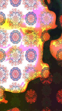 Raster illüstrasyonu. Tropik çiçek desenleri. Kahverengi renkte çiçekler.