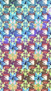 Raster illüstrasyonu. Raster. Kumaş, tekstil, duvar kağıdı baskısı için. Tomurcukları çiçek olan sevimli bir çiçek deseni. Eskiz geçmişi. Antika retro tarzı.