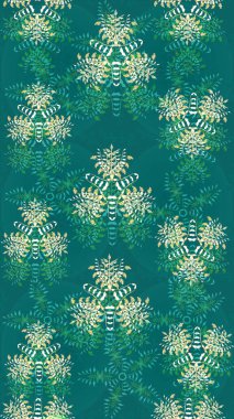 Raster Çiçek İllüstrasyonu 'nun şirin tekstili. Mavi renkli etnik çiçeklerle zarif eskiz deseni.