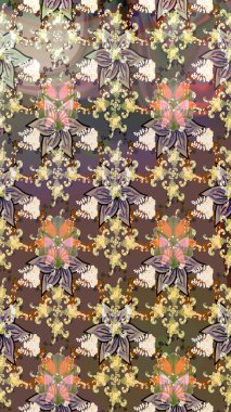 Raster çiçek desenli çiçek deseni, yapraklar, dekoratif elementler, sıçrama, lekeler, el çizimi kontur çizgileri ve Doodle çizim stili, grafik raster çizim çizimi.