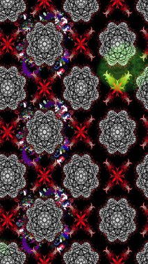 Üzerinde gelincikler ve vadi zambakları olan renkli çiçek desenli nakış deseni. Tekstil tasarımı için siyah renkli geleneksel halk çiçekleri buketi.